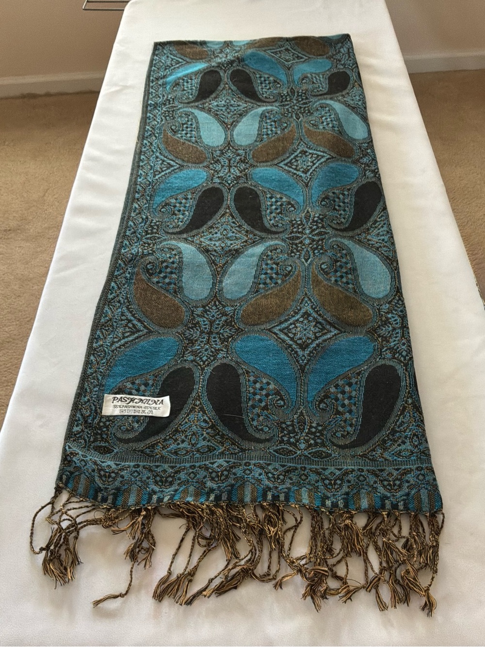 pashmina Teal, Black & Brown Paisley Jacquard Wrap